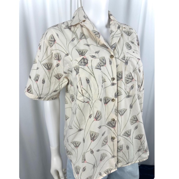 Vintage 1980’s ‘Outback Red’ Leafy Plant Printed Collared Button Down Blouse • M - Picture 4 of 10